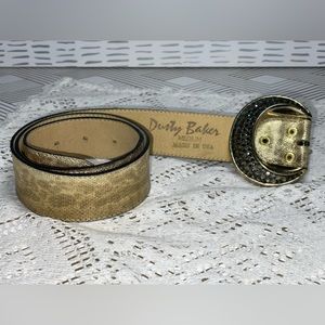 Vintage Dusty Baker Gold Snake Skin & Rhinestone Belt - Medium